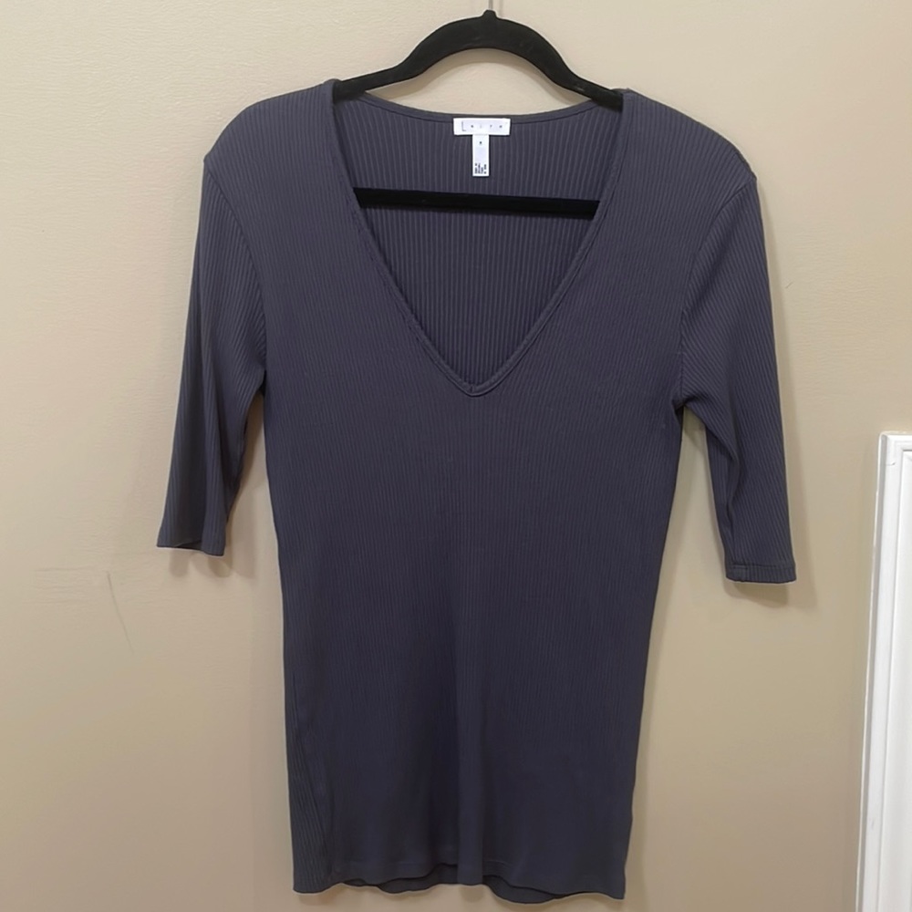 Navy Blue Ribbed V Neck Shirt